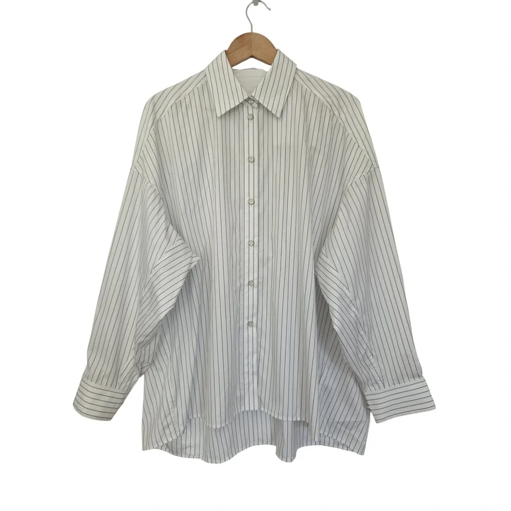 Helmut Lang Placket Cinch Shirt Pinstripe Women S White/Navy NWT $445 P10HW506